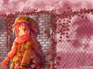 Girl hat scarf fence brick - a fence free wallpaper