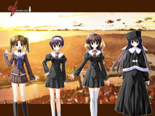 Anime girls sunset field school - a sunset in the background free wallpaper