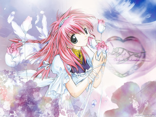 Pink hair girl flower butterfly - a blue sky background free wallpaper