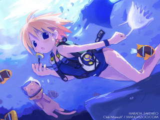 Woman floating scuba cat anime - cliff childs free wallpaper