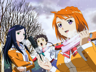 Snowy group children forest winter - a group of people free wallpaper