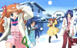 Snowy girls umbrellas dog blue - umbrella free wallpaper