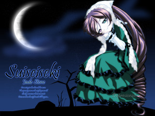 Moonlight green dress anime gothic - a crescent free wallpaper