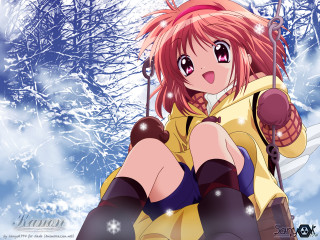 Red haired girl snow skis - ski free wallpaper