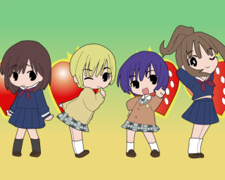 Anime girls balloons hearts manga - a green background behind them free wallpaper