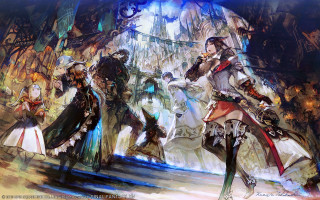 Anime characters crowd city street - a group of anime characters free wallpaper