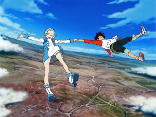 Flying people clouds blue sky - two person free wallpaper