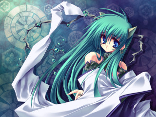 Green hair blue eyes white - a white scarf free wallpaper