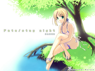 Girl bikini sitting by river - dark background free wallpaper