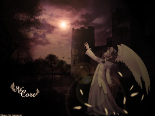 Woman wings castle night moon - full free wallpaper