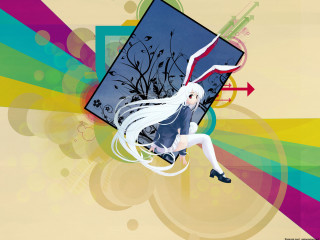 White haired rabbit girl flying - abstract illusionism free wallpaper