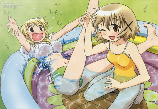 Anime girls water bed rayonism - top of a bed free wallpaper