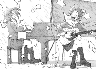 Man playing guitar woman singing 2 - a manga drawing free wallpaper for desktop