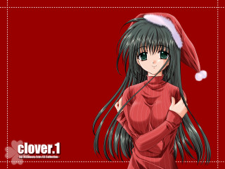 Girl santa hat red background - a white border free wallpaper
