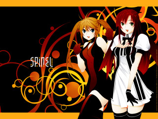 Anime girls longhair blackwhite outfits - anime visual free wallpaper