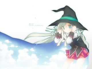 Girl witch hat flying azure - the air free wallpaper for desktop