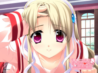 Blonde girl pink eyes school - a picture free wallpaper
