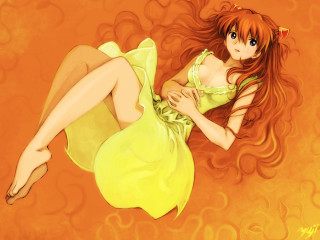 Yellow dress laying anime figurative - a yellow dress free wallpaper