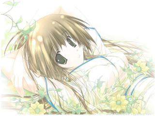 Girl flower head kimono green - her head free wallpaper