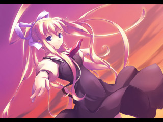 Anime girl long hair bow 4 - a purple background free wallpaper