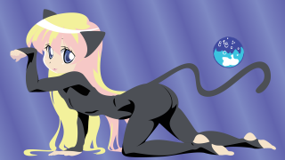 Cartoon girl cat lying anime - her back and a cat free wallpaper