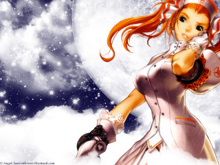 Girl white dress gun moon - full free wallpaper