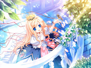 Girl crown dress flowers anime - a window sill free wallpaper