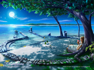 Beach woman night moon forest - a painting of a woman free wallpaper