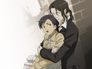 Eizan kikukawa hugging girls cartoon - a white background free wallpaper for desktop
