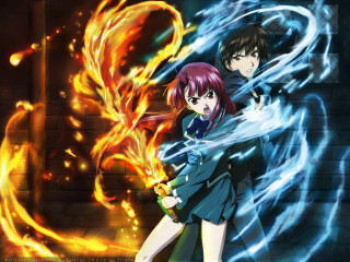 Fire anime couple autumn battle - poster art free wallpaper