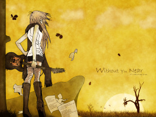 Gothic anime girl guitar yellow - a guitar free wallpaper