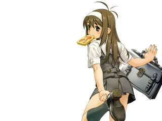 Woman pizza briefcase school uniform - her hand free wallpaper