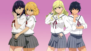 Schoolgirls posing backturned hands on - their hipss free wallpaper
