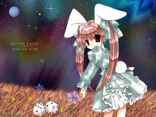 Girl dress dice starry field - anime art style free wallpaper