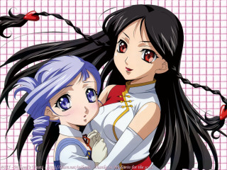 Anime girls hugging pink background 2 - anime visual free wallpaper