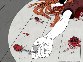 Woman knife blood rose giantess - a drawing of a woman holding free wallpaper