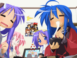Anime girls laptop room eating - a group of anime girls sitting next free wallpaper