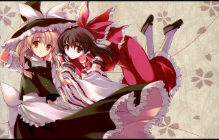 Anime girls dresses hats cat - their back free wallpaper