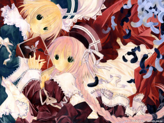 Anime gothic floral portrait 2girls - a painting style free wallpaper