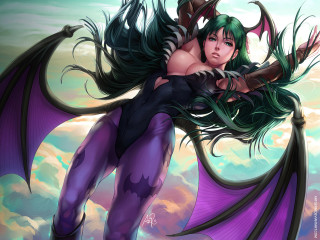 Green haired demon girl purple - green hair free wallpaper
