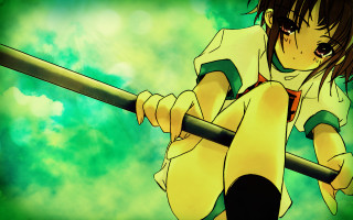 Anime girl green background baseball - analytical free wallpaper