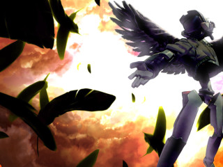 Cartoon bird wings clouds leaves - rayonism free wallpaper for desktop