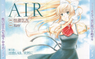Blue dress girl flying outstretched - her arm free wallpaper