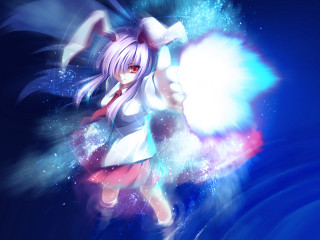 Rabbit girl white hair red - explosion free wallpaper