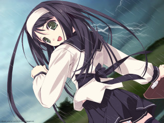 Girl tie rain umbrella school - long hair and a tie free wallpaper