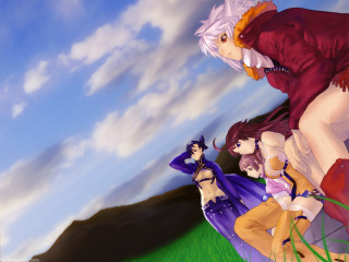 Anime girls field clouds sunset - a sky background free wallpaper for desktop