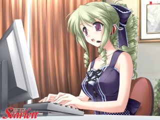 Green haired woman anime desk - a computer free wallpaper