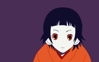 Red eyes orange kimono scarf - a purple background free wallpaper