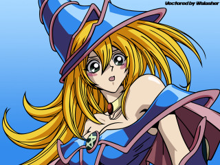 Blonde magician girl hat blue - her head and a dress free wallpaper