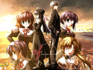 Rooftop anime group sunset cityscape - an album cover free wallpaper